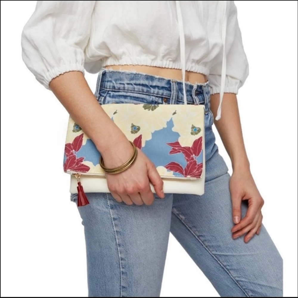 Limited Edition Rachel Pally Reversible Clutch Floral Cream & Blue NWT